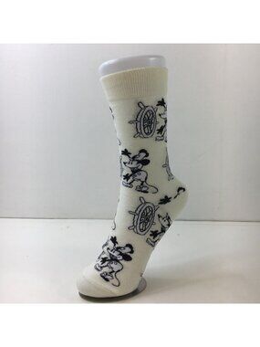 Disney Unisex Crew Socks Set 1 White Steamboat Willie Mickey Mouse Graphic Print
